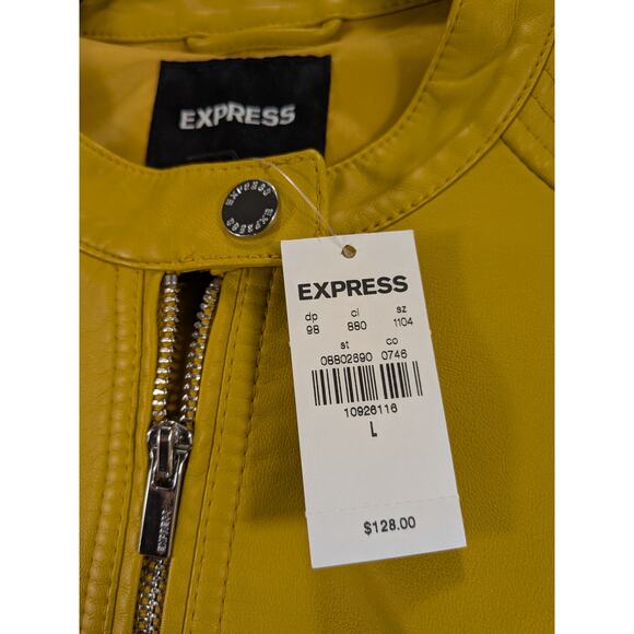 Express Faux Leather Jacket Women Lg Yellow Zip Classy Moto Fall Punk Grunge NWT - Picture 2 of 12